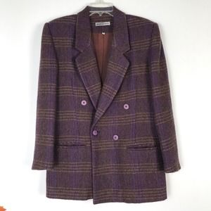 Vintage Wool Double Breasted Blazer Tartan Plaid